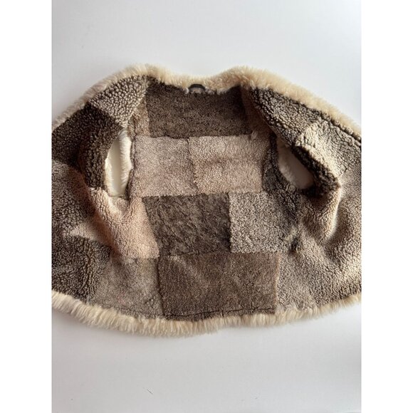 Girls' Brown 100% Suede Leather Genuine Shearling Trim Vest - Picture 8 of 10